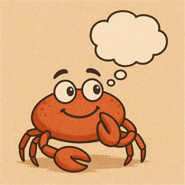 Crab with a thought bubble thinking